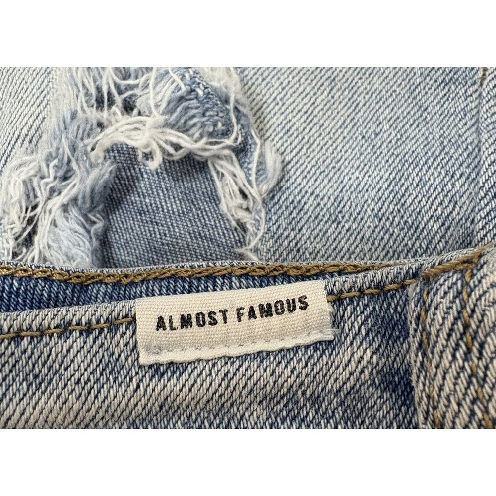 Almost Famous Women’s Distressed Frayed Cut Off Jean Blue Denim Shorts Size 5 - Picture 4 of 7